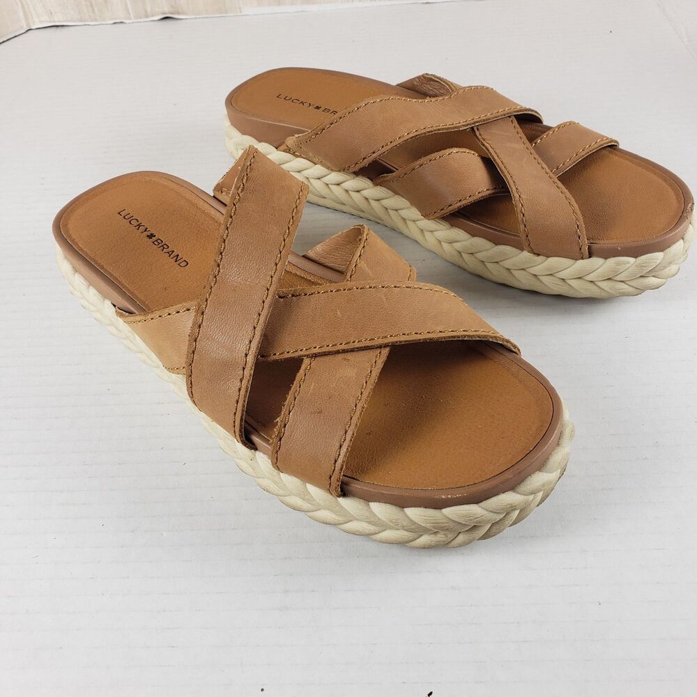 Lucky Brand Loftee Gold Metallic Espadrille Platform Slide Sandals Sz 8